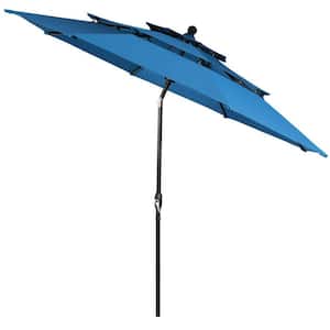 10 ft. 3-Tier Aluminum Market Patio Umbrella in Blue with Crank and Double Vented
