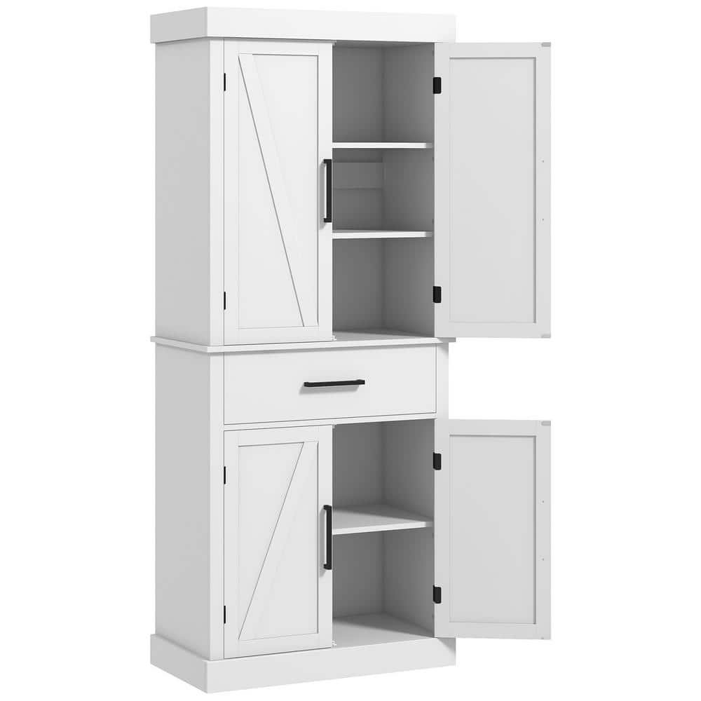 White Farmhouse Freestanding Kitchen Pantry Cabinet with Barn Doors