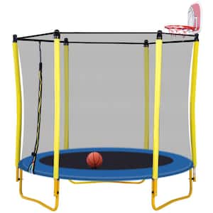 Subjectief lekkage Normaal gesproken TIRAMISUBEST 65 in. Outdoor/Indoor Mini Toddler Trampoline with Enclosure,  Basketball Hoop and Ball in Yellow MS1XY97480AAL - The Home Depot