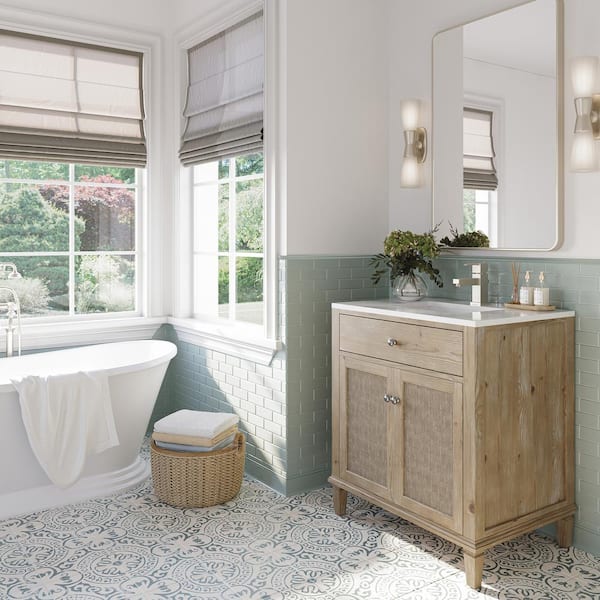 Cora 30 in. W Single Sink Floor Standing Bath Vanity in Sunlit Fir with White Quartz Top and Ceramic Sink