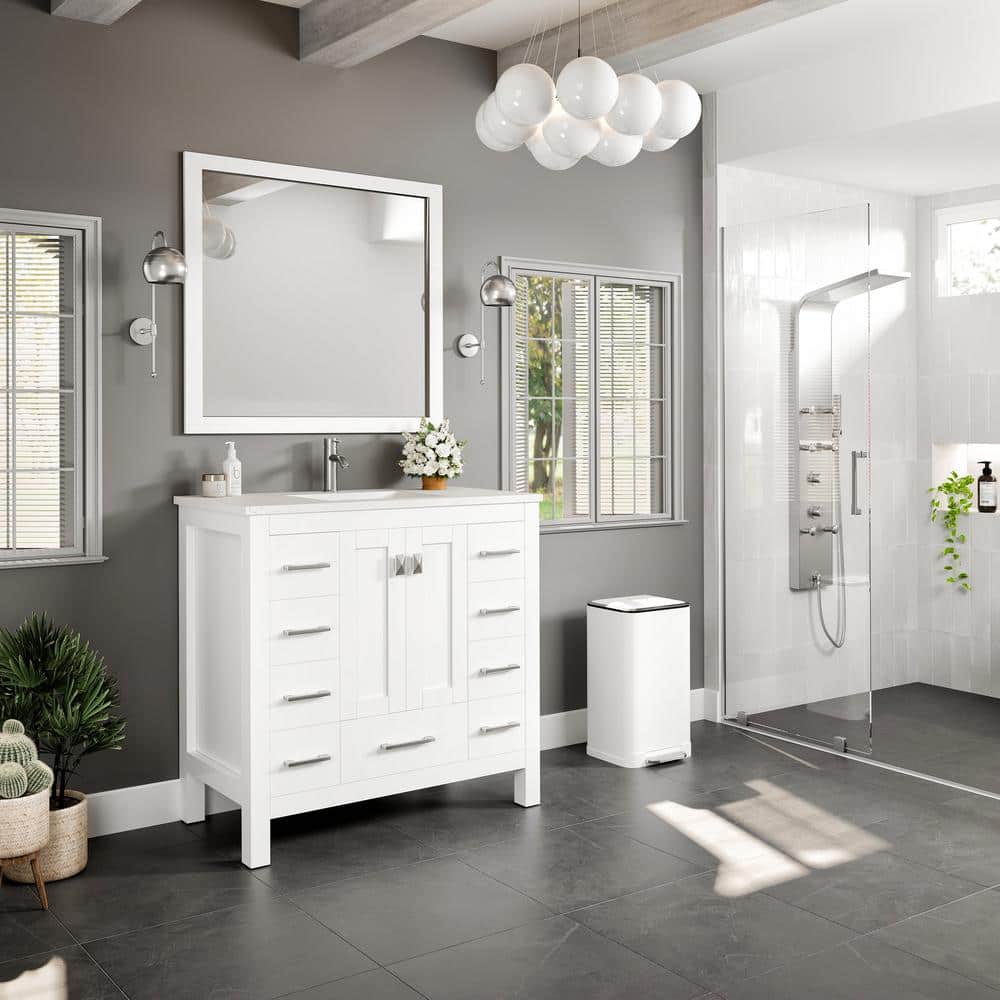 Eviva Hampton 36" White Vanity with Carrara Quartz Top