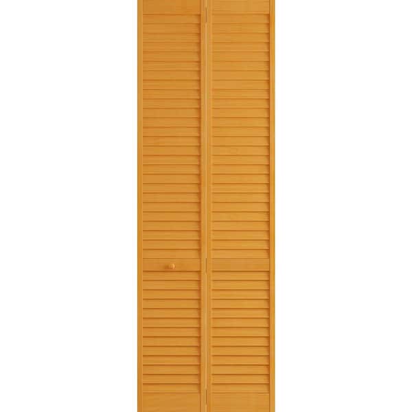 Veranda 36 in. x 96 in. Louver Pine Golden Oak Plantation Interior Closet Bi-fold Door