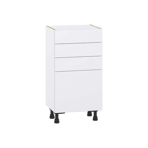 J COLLECTION Timberline 18 in. W x 14 in. D x 34.5 in. H Assembled Slab Base Kitchen Cabinet in Bright White with 3-Drawers