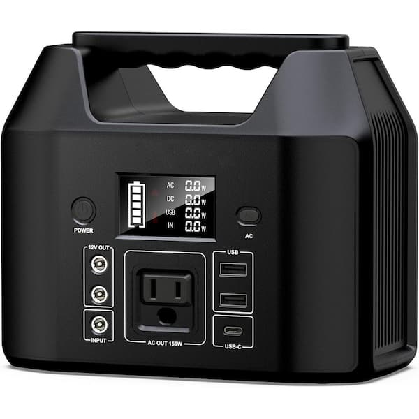 Portable Power Station 122.8Wh LiFePO4 Battery Solar Generator 150W Power Bank with AC Outlet for Camping RV Emergency
