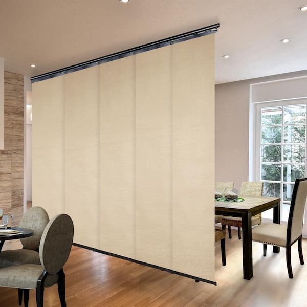 EMOH Linen 58 in. - 110 in. W x 116 in. L Adjustable 5- Panel Black Single Rail Panel Track with 23.5 in. Slates
