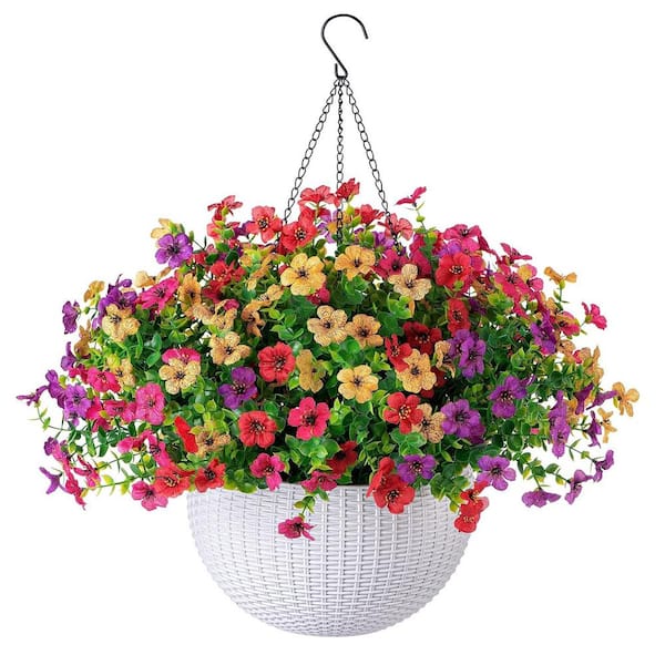 Unbranded 19 in H. Artificial Fake Silk Colorful Daisy Eucalyptus with Basket, Mixed Color