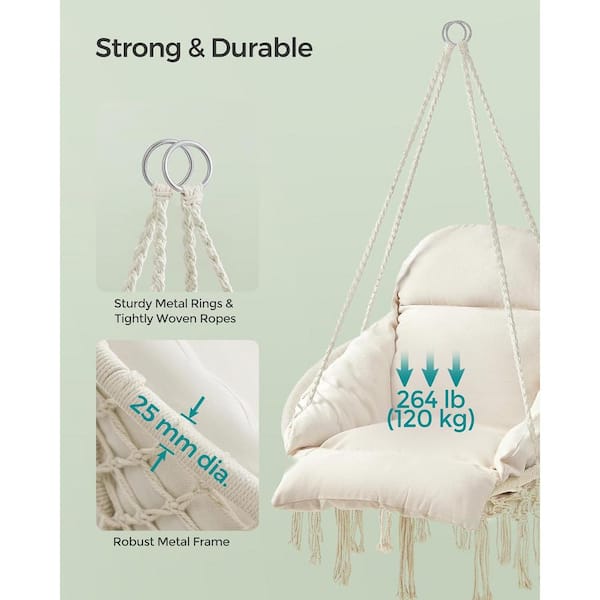 2.6 ft. Hanging Boho Swing Hammock Chair with Thick Cushion