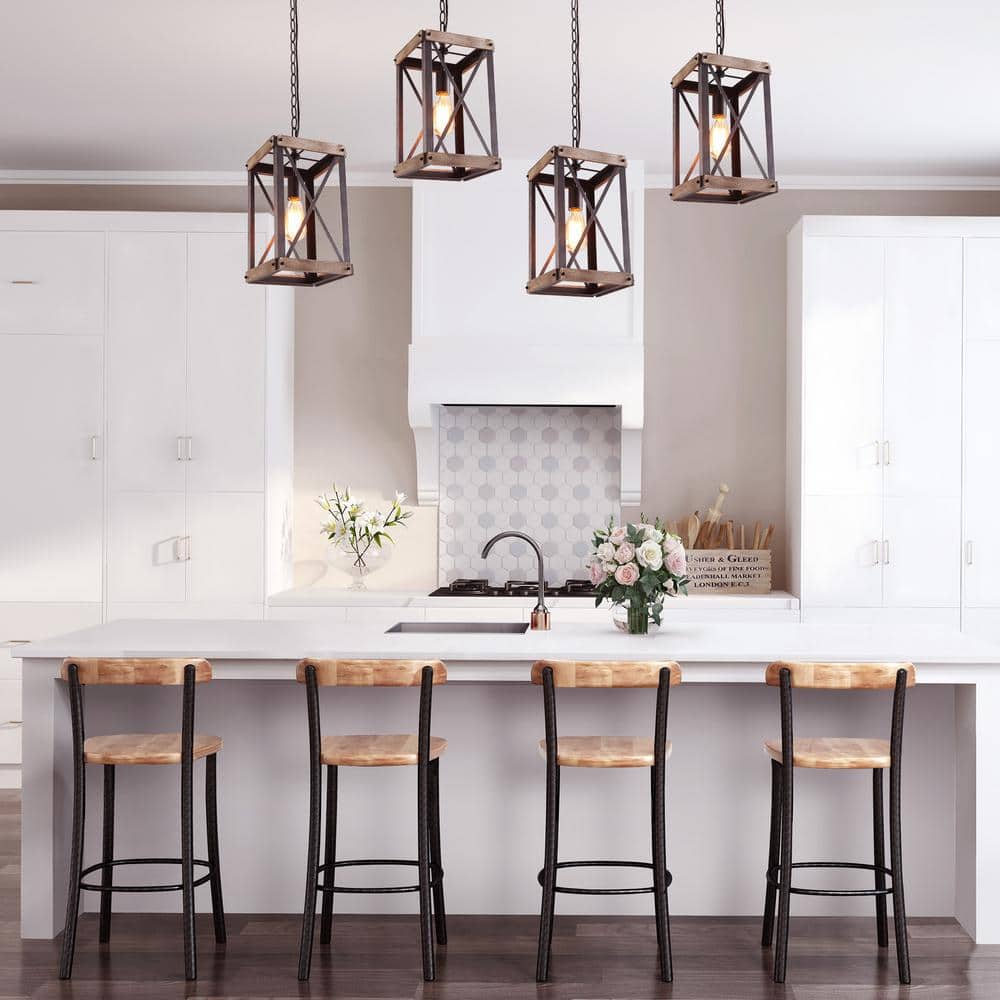 Rustic Black and Wood Cage Pendant Light