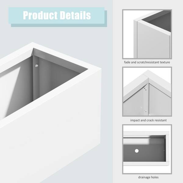 White 36 in. x 10 in. x 10 in. Metal Rectangular Raised
