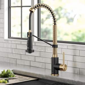 Bolden Single Handle Commercial Style 18-Inch Pull-Down Kitchen Faucet in Brushed Brass/Matte Black