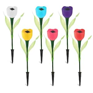 6 Pcs Solar Garden Tulip Flower Light Outdoor Solar Pathway light IP54 Water-resistant Landscape Lights，brackets