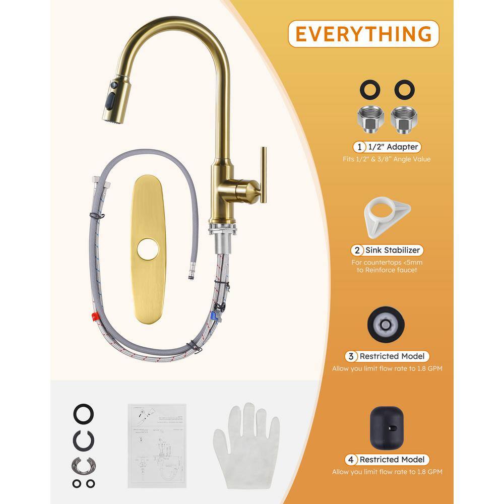 Brushed Gold Stainless Steel Pull-Out Spray Kitchen Faucet