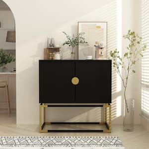Black Console Table Side Table With 2 Doors and Metal Legs For Hallway Entryway（31.5"W x 15.7"D x 31.5"H)
