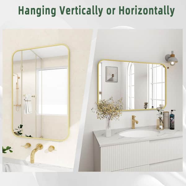 Morden Gold 26 in. W x 38 in. H Rectangle Aluminum Alloy Frame Vanity Wall Mirror