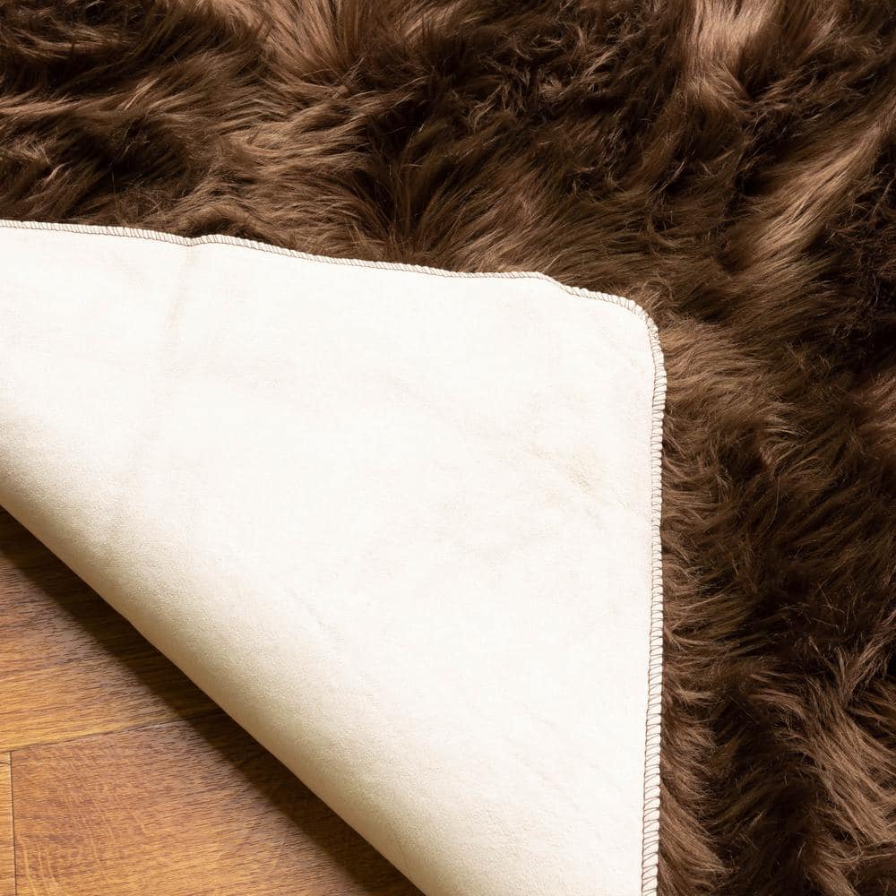 Luxurious Dark Brown Synthetic Sheepskin Shag Rug 6' x 9'