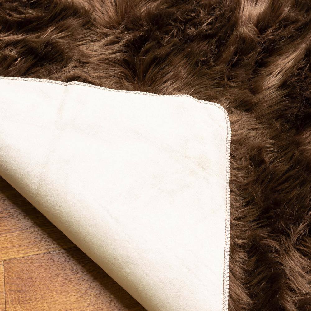 Luxurious Handmade Faux Sheepskin Fur Shag Rug 6' x 9' Dark Brown