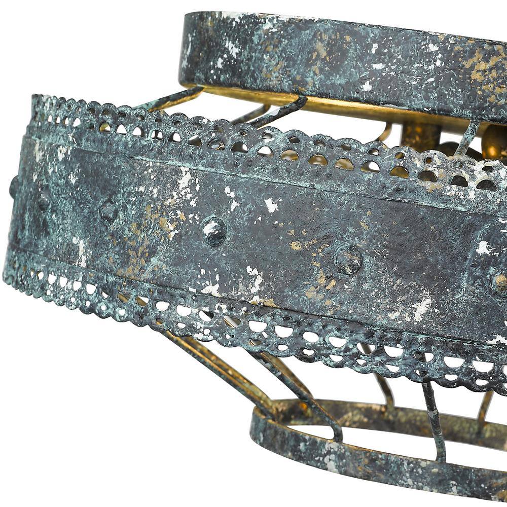 Ferris 14'' Blue Verde Patina Rustic Flush Mount Light
