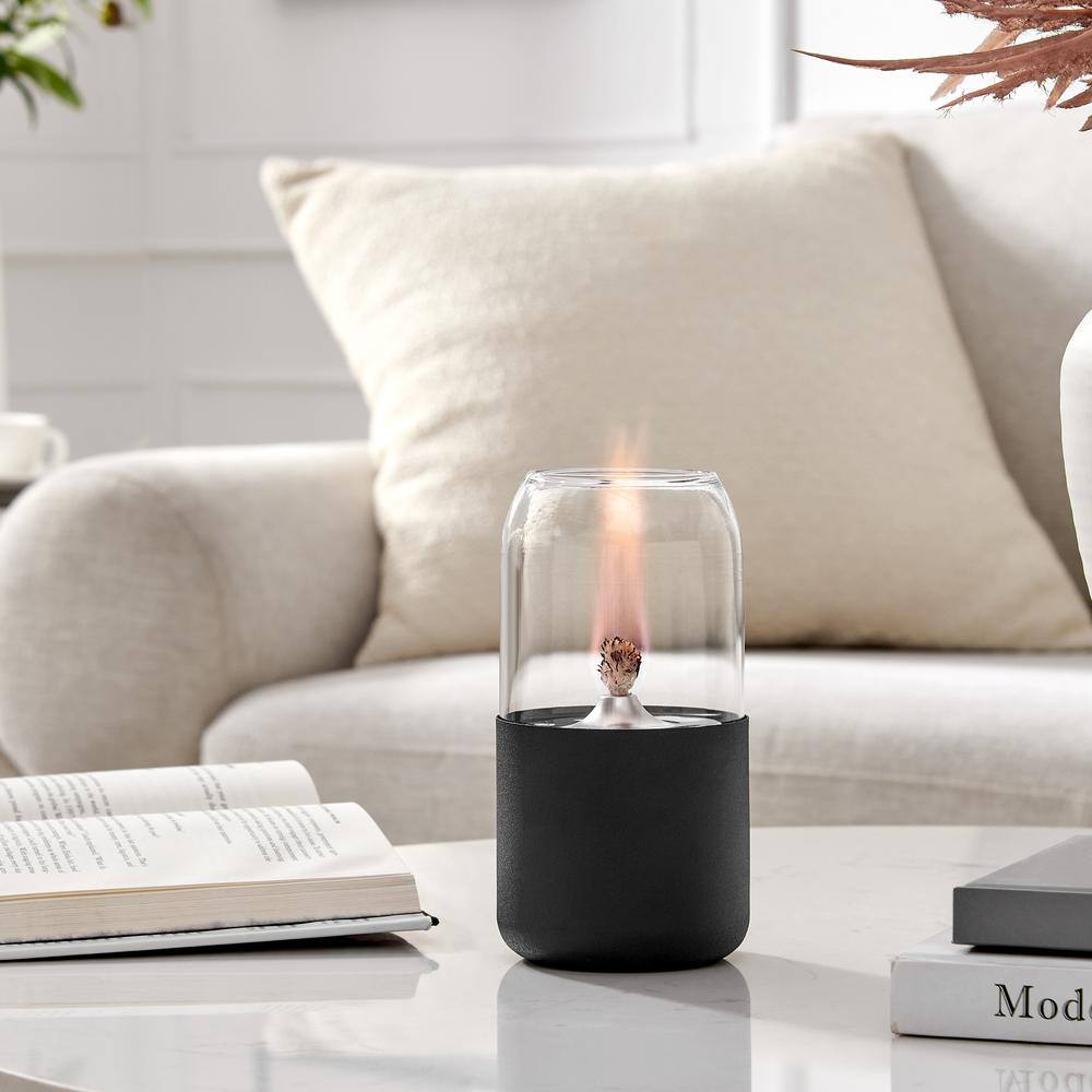 Black Glass and Metal Oil Lamp Set with Rope Wick