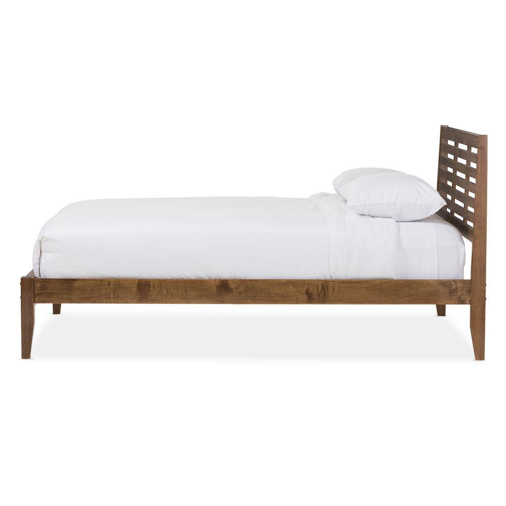 Walnut Queen Mid-Century Modern Slatted Platform Bed