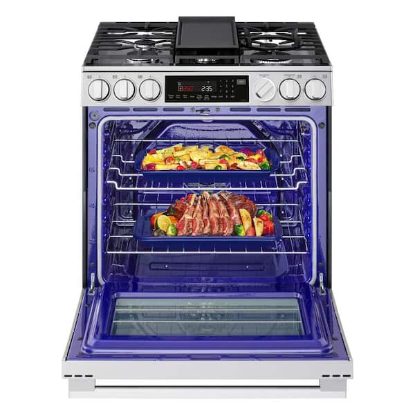 Smart Gas 30 in. 5 Burners Slide In Gas Range in Stainless Steel with ProBake Convection Air Fry