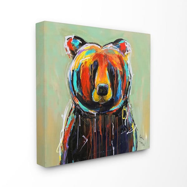 Stupell Industries 17 in. x 17 in. "Abstract Colorful Painted Black Bear" by Karrie Evenson Canvas Wall Art