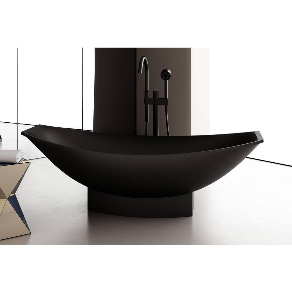 71" Black Matte Solid Surface Freestanding Hammock Bathtub