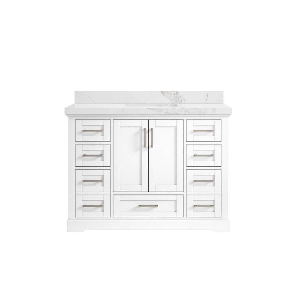"Boston 48 in. W x 22 in. D x 36 in. H Bath Vanity in White with 2"" Calacatta Nuvo Top" price history on PriceWatchPro
