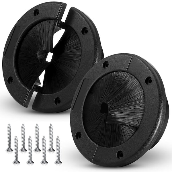 2-Pack 4 in. Round Split Brush Grommet for Floor Wall Cable Management Data Center Cord Organization
