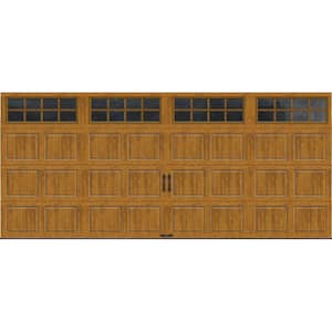 Gallery Steel Short Panel 16 ft x 7 ft Insulated 6.5 R-Value Wood Look Medium Garage Door with SQ24 Windows
