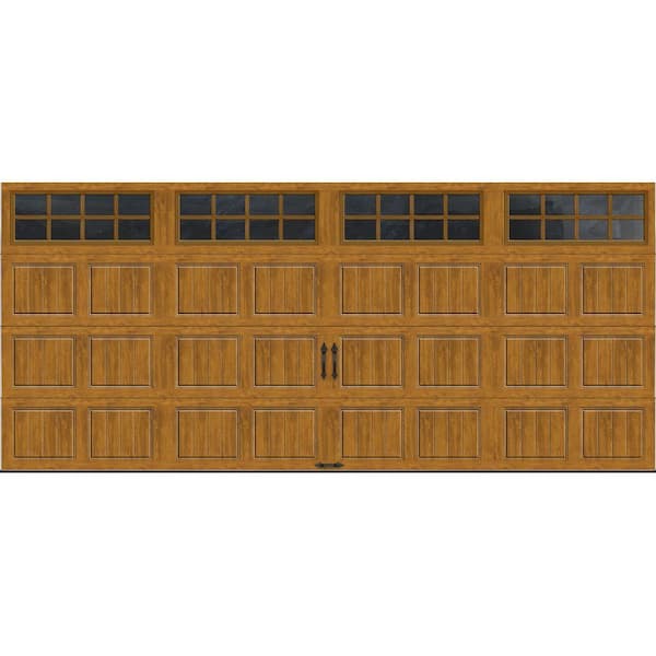 Clopay Gallery Steel Short Panel 16 ft x 7 ft Insulated 6.5 R-Value Wood Look Medium Garage Door with SQ24 Windows