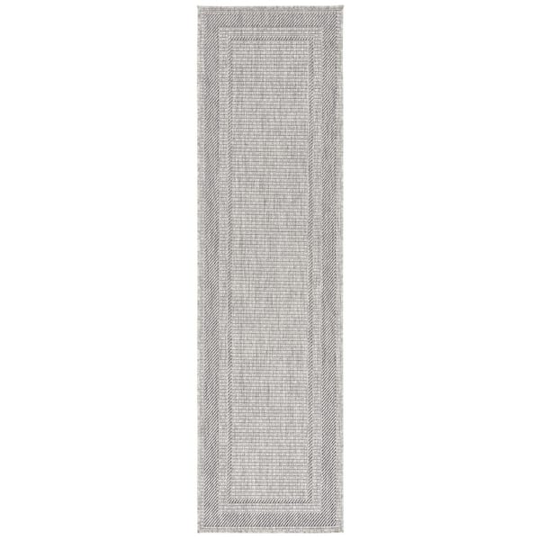 Beach House Gray/Charcoal 2 ft. x 8 ft. Double Border Indoor/Outdoor Runner Rug