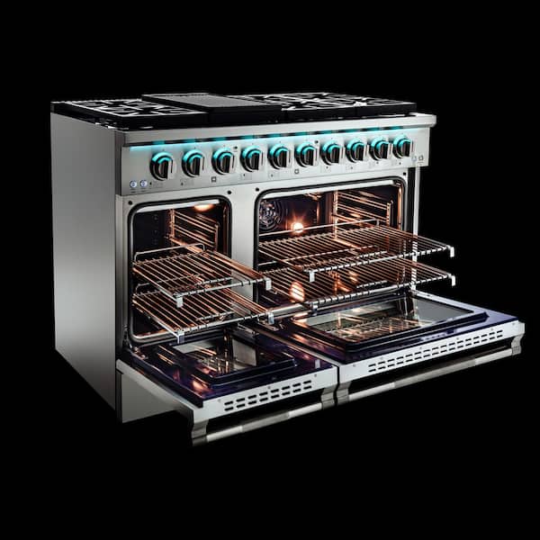 Reminiscia Plus Collection 48 in. Double Oven Gas Range 8-Burners in Stainless Steel