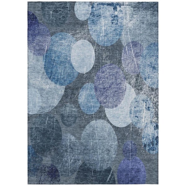 HomeRoots Gray and Blue 3 ft. x 5 ft. Woven Abstract Rectangle Indoor/Outdoor Area Rug