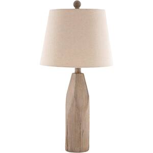Ebaro 24 in. Gray Indoor Table Lamp with Natural Barrel Shaped Shade