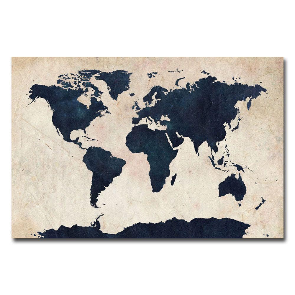 nao海外shopgallery Trademark Fine Art 30 in. x 47 in. World Map - Navy Canvas Art