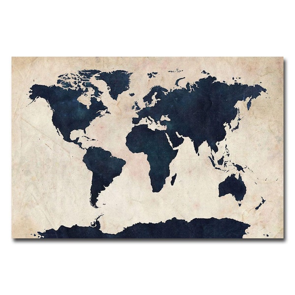 Trademark Fine Art 22 in. x 32 in. World Map - Navy Canvas Art
