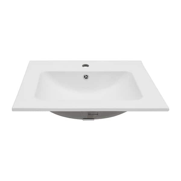 24 in. Drop-in Ceramic Bathroom Sink in White with 1-Faucet Hole and Overflow