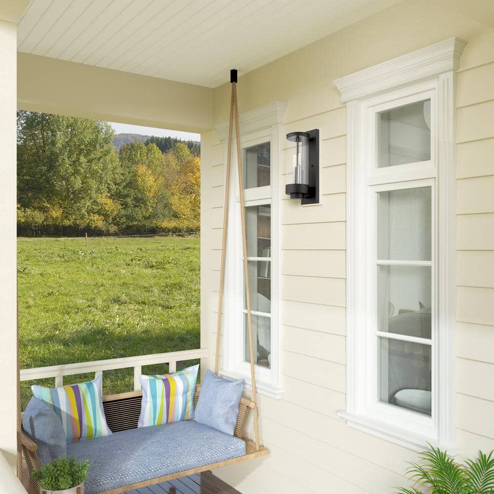 Hillcrest Textured Black Stainless Steel 2-Light Outdoor Wall Lantern