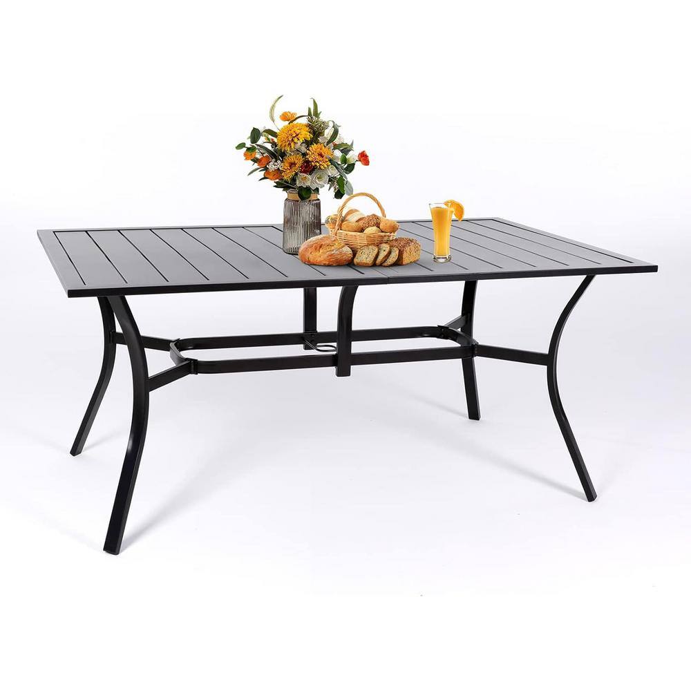 OUPES 63 in. Black Rectangle Metal Outdoor Patio Dining Table with