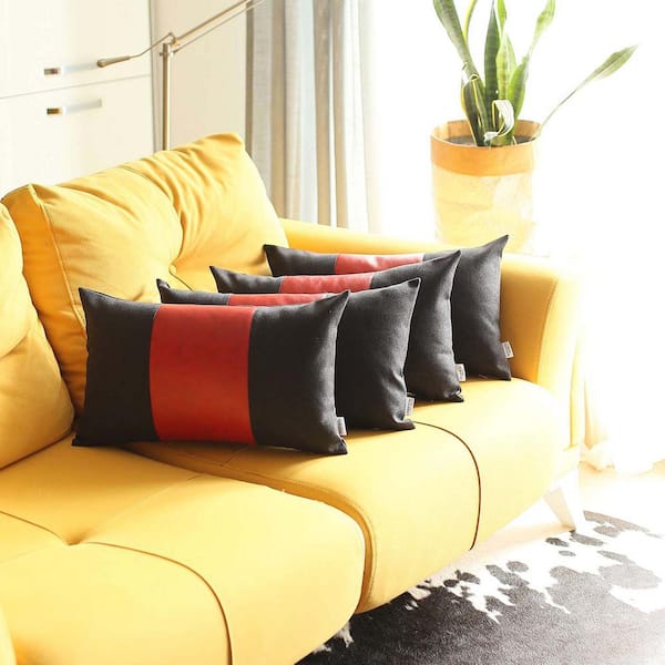 MIKE & Co. NEW YORK Boho-Chic Handcrafted Vegan Faux Leather Black and Red 12 in. x 20 in. Lumbar Solid Throw Pillow Cover Set of 4