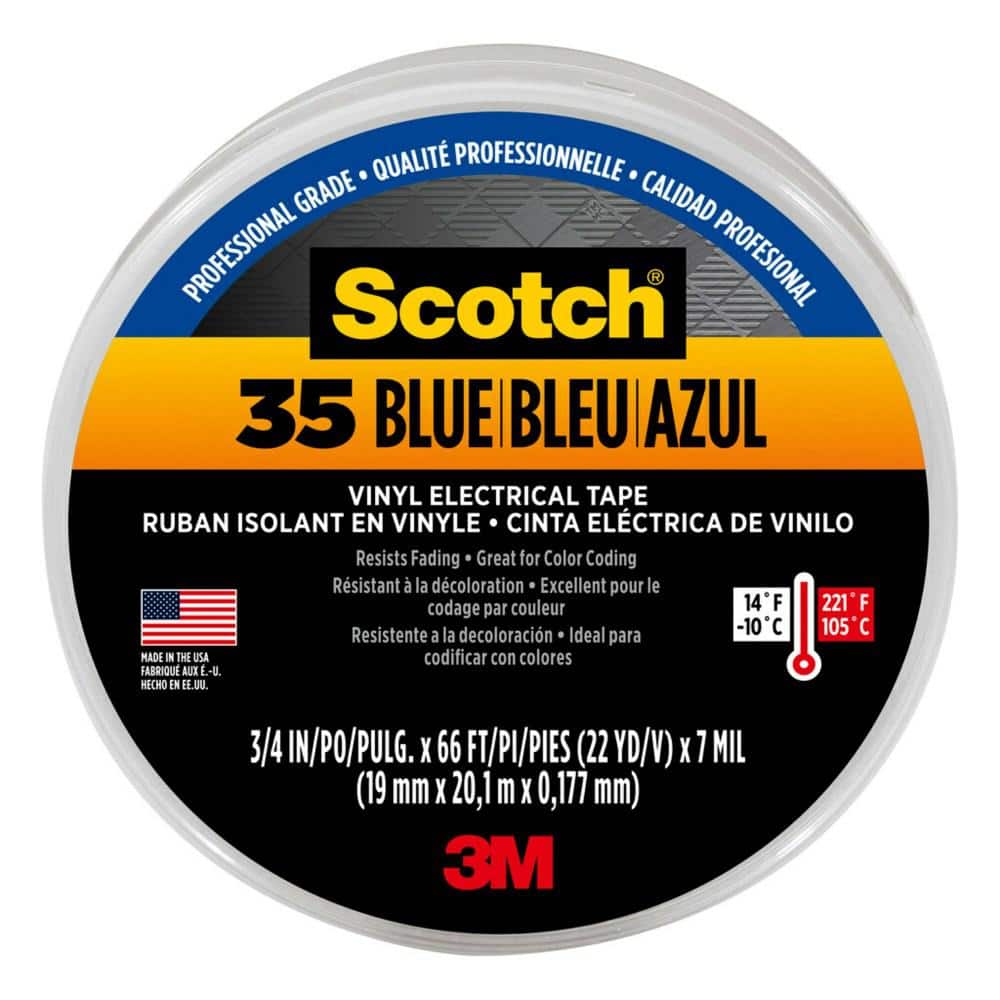 Scotch 3/4 in. x 66 ft. x 0.007 in. #35 Electrical Tape, Blue 10836-DL-10 -  The Home Depot