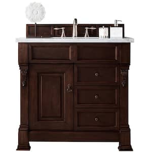 Brookfield 36 in. W x 23.5 in. D x 34.3 in. H Single Bath Vanity in Burnished Mahogany with Marble Top in Carrara White