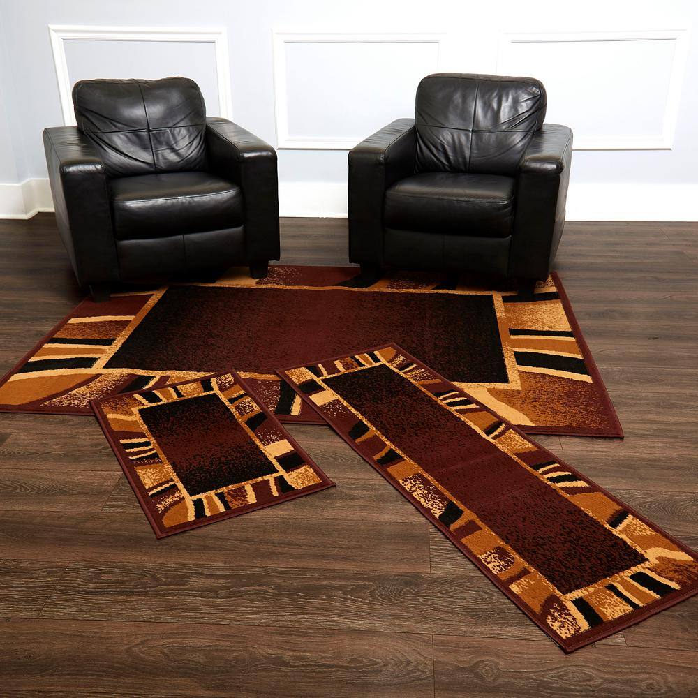 Ariana Konya Brown and Beige Abstract Border Runner Set