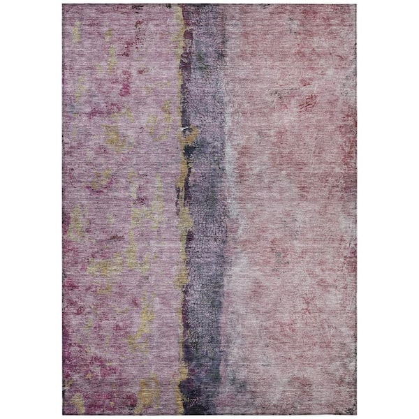 HomeRoots Blush, Pink, Purple 3 ft. x 5 ft. Woven Abstract Polyester Rectangle Indoor / Outdoor Area Rug