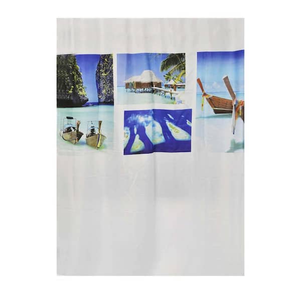 Paradise 71 in. W x 79 in. l Polyester Shower Curtain Extra Long in Blue and White