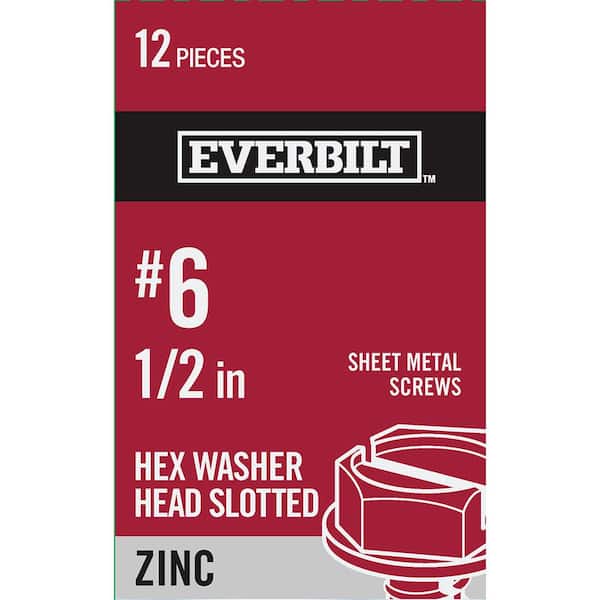 Everbilt #6 x 1/2 in. Slotted Hex Head Zinc Plated Sheet Metal Screw (12-Pack)