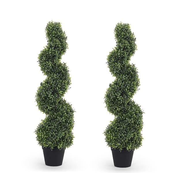 3 ft. Artificial Boxwood Spiral Topiary Tree Plant in Pot