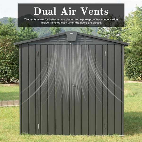 6.5 ft. W x 4.2 ft. D Metal Outdoor Storage Shed Garden Tool Cabinet with Lockable Double Door, Black (24 sq.ft.)