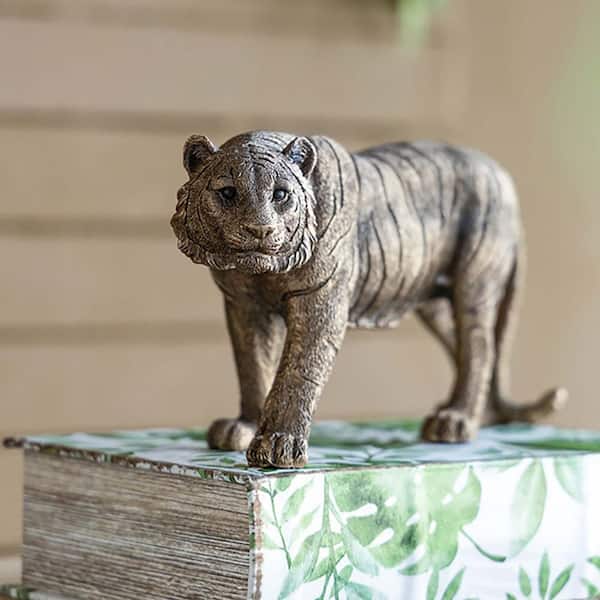 Unbranded Antique Gold 11 in. x 5 in. Resin Tiger Home Decor Decorative Statue, Gleaming Coppery Finish