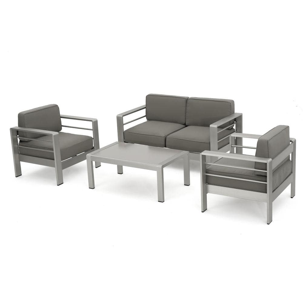 Cape Coral Sliver 4-Piece Aluminum Outdoor Patio Conversation Set with Khaki Cushions price history on PriceWatchPro